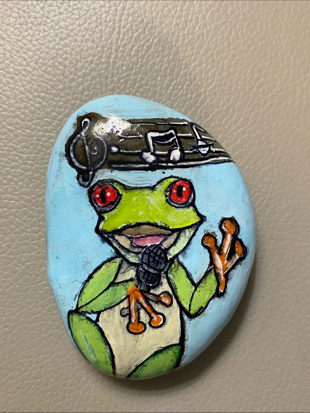 Rock Art Hand-Painted Singing Frog Rock Art
